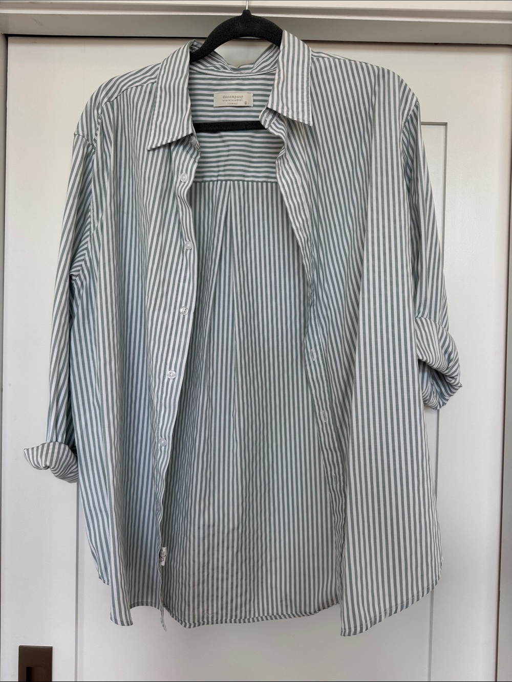 Men's Oversized Striped Button-Down Shirt - Light Green/White
